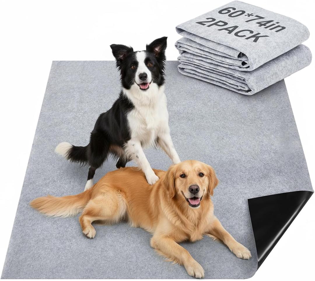 Shinylin 2 Pack Extra Large 60"x74" Reusable Dog Mat Jumbo Waterproof Absorbent Non-Slip Pee Pads Machine Washable Playpen Mat for Training, Whelping, Incontinence, Crate/Kennel Use(Light Grey)