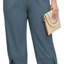 AOVDE Womens Plus Size Palazzo Pants Baggy Wide Leg Pants Elastic Crossover Waist Pleated Front Trousers with Pockets (Blue)