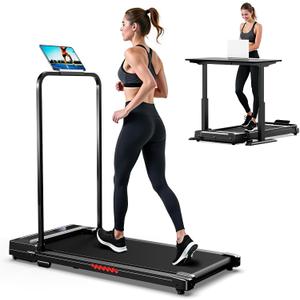 Walking Pad Treadmill for Home - Folding Treadmills with Handle Bar Portable Compact Fold up Indoor Foldable Handles Electric Walk Pads Small Spaces Mini Running Quiet Under Bed Office