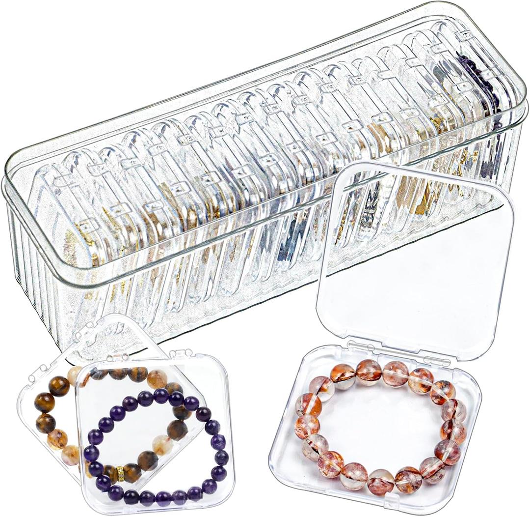 Clear Travel Jewelry Organizer Box, Rectangular Plastic Storage Container with 15 Sturdy Portable Small Cases for Organizing Beads, Crafts, Earrings, Rings, Necklaces, Small Parts in Drawer