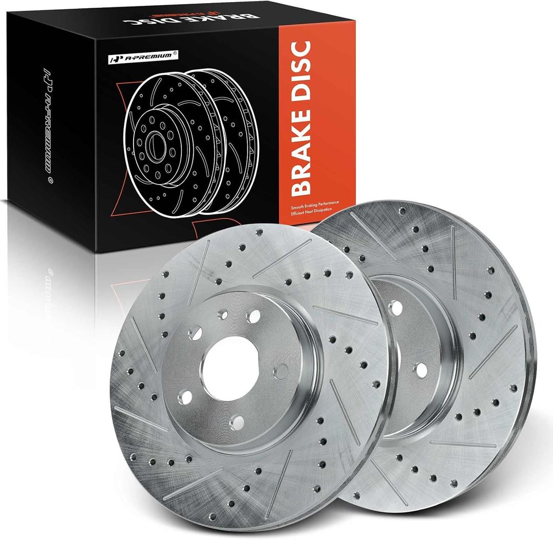 A-Premium 11.81 Inch (300mm) Front Drilled and Slotted Disc Brake Rotors Set Compatible with Select Ford and Lincoln Models - Fusion 2013-2020, MKZ 2013-2016 2-PC Set