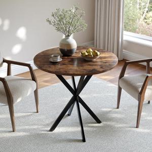 Unovivy 31.5" Small Round Dining Table for 2-4 Rustic Brown Dinner Table, 31.5" x 31.5" x 29.53"