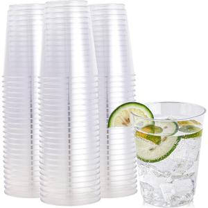 FOCUSLINE 10 oz Clear Plastic Cups, Disposable Heavy Duty Hard Plastic Cups, Reusable, 100 Count