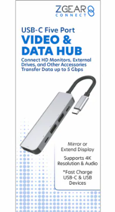 Zgear 5 Port USC C to 2 C & 2A With 1 HDMI