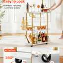 VEVOR Bar Cart, 3 Tiers Home Kitchen Serving Carts, Modern Round Rolling Utility Station on Wheels, Mobile Drink Beverage Trolley w/Wooden Shelf, Wine Rack, Glass Holder, for Living Dining Room, Gold, 33" Entertaining
