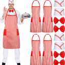 Ramede 12 Pcs 1950s Costume 50s Outfit Adult Waiter Costume Kit Soda Jerk Costume Red and White Striped Apron Bib Apron Outfit for 1950s Movie Night Circus Party Mardi Gras Carnival Costume