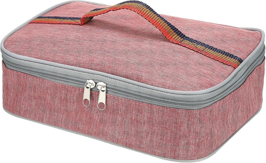 PATIKIL 12"x9"x3" Insulated Lunch Bags, Portable Food Containers Bag Flat Bento Bags Reusable Thermal Lunch Pail for Men and Women, Pink