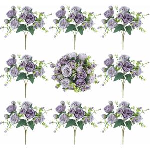 MANCHUANG 8 Bundles Peonies Artificial Flowers Silk Peonies Faux Flowers Fake Peonies Artificial Flowers Peonies Bouquet for Table Centerpieces Decoration Wedding Decor Home Party Decor (Purple)