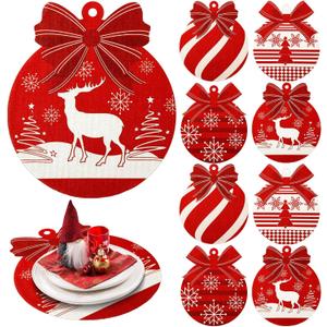8 Pcs Christmas Placemat Christmas Balls Place Mats Washable Table Merry Xmas Place Mats Non Slip Heat Resistant for Xmas Party Table Home Decoration, 4 Styles(Elk)