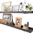 Natural Wood Floating Shelves with Lip, 40 Inch Long Black Floating Wall Shelves with Metal Bracket, Set of 2 Picture Ledge Shelf Wall Mounted Shelves for Living Room, Bedroom and Kitchen.