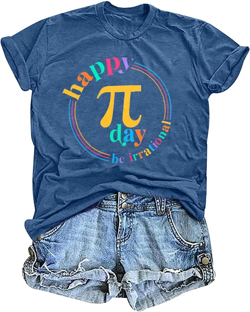Happy Pi Day Shirt Women Pi 3.14 T Shirt Funny Math Teacher Shirts Be Irrational Tee Casual Short Sleeve Tops (XXL)