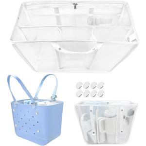 XYFuuee Beach Bag Organizer Insert for XL Simple Modern Bag Accessories with 8 Removable Metal Fasteners, Extra Large Lightweight Mesh Inserts Divider Pouch, Organizing Rubber Tote, Save Space, White
