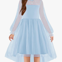 Arshiner Girls Dresses Contrast Mesh Long Sleeve Twirly High Low Birthday Party Formal Dress 6