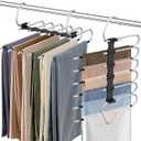 Upgrade 6 Layers Pants Hangers Space Saving, 2Pack Stainless Steel Multifunctional Rack Non Slip S-Type Clothes Jean Hanger Closet Organizer for Jeans Leggings Trousers Skirts Scarf, Black