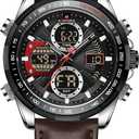 NAVIFORCE Men's Military Digital Watches Analog Quartz Waterproof Watch Sport Multifunctional Leather Wristwatch