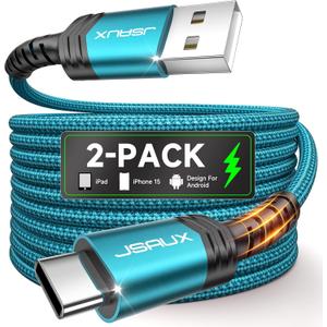 JSAUX USB C Cable [2-Pack 6.6ft], USB A to USB Cord Fast Charging for iPhone Air, iPhone 17, iPhone 17 Pro, iPhone 17 Pro Max, iPhone 16/iPhone 15 Series, Samsung S20 S10, Note 20 10,Car Play-Green