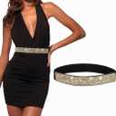 Bounzhi Women Belt Rhinestone Stretch Dresses Belts Elastic Vintage Waist Belt for Women