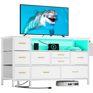 Moasis 50"W 9-drawer Fabric Dresser, Media Console, TV Stand with Outlets, RGB Lights