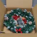 Christmas Wreath, 18in Outdoor Lighted Wreaths for Christmas, Front Door Christmas Wreaths with 30 LED, Pre-Lit Battery Powered Christmas Door Decorations with Pine Cones, Berry Clusters