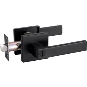 Privacy Door Handle Keyless No Key with Lock Set, Heavy Duty Reversible Interior Door Lever for Bedroom Bathroom, Square Door Lock for Left Right Handed Doors (1 Pack, Matte Black)