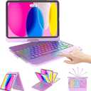 CC Store for iPad (A16) 11th 10th Generation Case with Keyboard  7 Color Backlit 360° Swivel MultiTouch Track Pencil Holde for iPad 11inch A16 2025 10th Gen 10.9 Inch 2022 (Light Purple)
