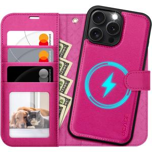OCASE for iPhone 16 Pro Case Detachable Wallet Case with Card Holder, 2 in 1 Pu Leather Flip Folio with RFID Blocking Stand Wrist Strap Shockproof Phone Cover 6.3 Inch 2024, Rose