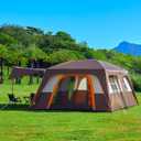 KTT Extra Large Tent 12-14 Person, Family Cabin Tents,2 Rooms, Straight Wall,2 Doors 4 Windows with Mesh, Waterproof, Straight Wall, Big Tent for Outdoor, Picnic, Camping, Gathering (Brown)