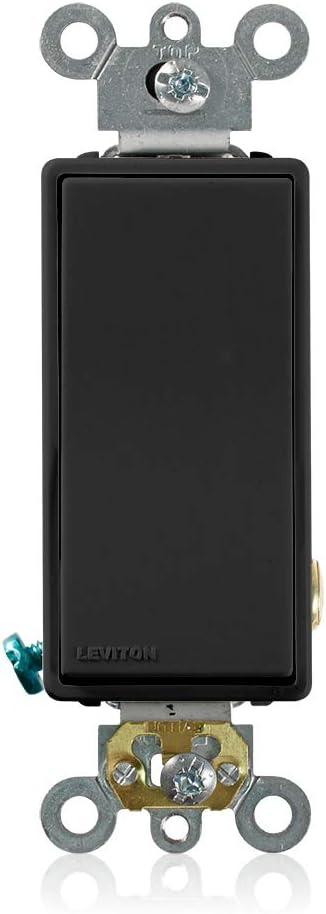 Leviton 20-Amp 120/277-Volt Decora Plus Rocker Single-Pole AC Quiet Switch, 5621-2E, Black