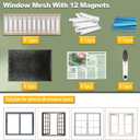 Magnetic Window Screen, Adjustable DIY Window Net Max 59 x 51 with Innovative Magnetic Fastener, Fiberglass Fine Mesh, Window Mesh with 12 Magnets, Mosquito Window Screens for House Windows