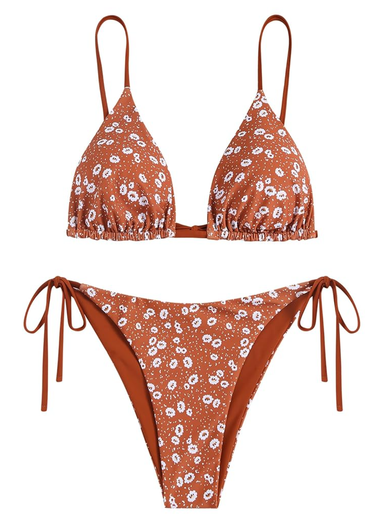 ZAFUL Women's Triangle Bikini Floral String Bikini Set Two Piece Swimsuit Bathing Suits, Size XL