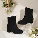 PANDANINJIA Girls Boots Fashion Square-Toe Dress Boots Low Heel Alyssa Ankle Booties with Zipper for Toddler Little Kids Big Kids (Black Suede)