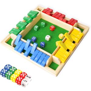 Shut The Box Dice Game 12 Inch Upgraded 2-4 Player Wooden Dice Game Math Addition Games Close The Box Family Wooden Dice Board Game for Kids Adults, Tabletop Version for Classroom, Home, Party or Bar, 12X12X1.8 Inches
