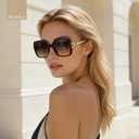 Retro Square Sunglasses for Women Oversized Vintage Style Sun Glasses UV Protection Metal Temple