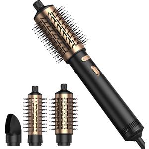 4 in 1 Rotating Hair Dryer Brush,Professional Brush Blow Dryer with Detachable Brush(2" & 1.5"),3 Heats and 2 Speeds Rotating Hot Air Brush for Curling,Straight,Drying