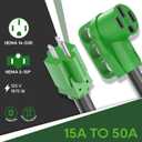 RVGUARD 50 Amp to 110 Volt RV Adapter Cord 12 Inch, NEMA 5-15P to NEMA 14-50R Electrical Power Adapter with LED Power Indicator, Green, ETL Listed