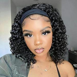 Aisaide Headband Wig Kinky Curly Black Headband Wigs for Black Women Natural Black None Lace Front Curly Wave Half Hair Wear and Go Glueless Wig