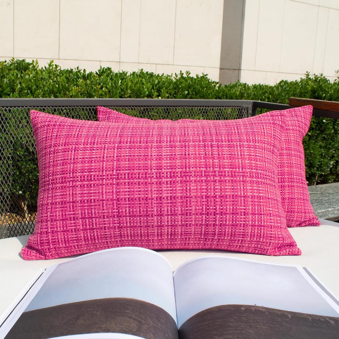 Kevin Textile Pack of 2 Valentines Decorative Outdoor Waterproof Pillow Covers Garden Cushion Sham Throw Pillowcase Shell for Patio Tent Couch 12x20 Inch Hot Pink