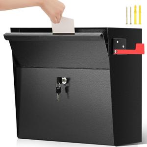 Extra Large Wall Mount Mailboxes for Outside 18 x 16.5 x 7 Inches Locking Security Mail Box Galvanized Steel Wall Mailbox Large Capacity Post Box with Key Lock and Reflective Stickers(Black)