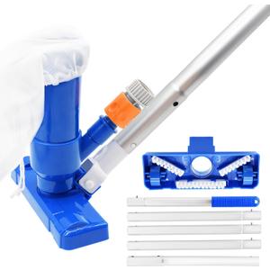 Upgraded Pool Vacuum for Above Ground Pool - Handheld Swimming Pool Jet Cleaner, Leaf Vacuum Cleaning Kit W/Brush with 5 Section Poles of 70", Small Vac Vacuum for Underwater, Spas, Ponds (Blue)