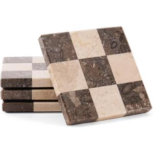Marble Coasters Set of 4, Oceanic & Verona Handmade 4 inch Stone Coasters, Elegant Table Coaster for Drinks, Durable Kitchen Decor & Home Accessories