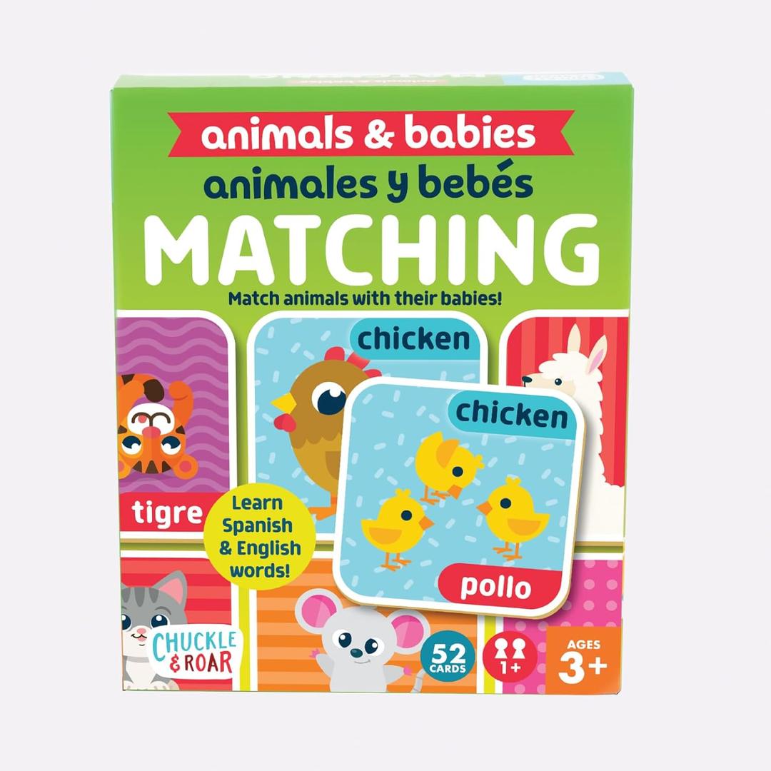 Chuckle & Roar Animals & Babies Matching Memory Game for Kids Ages 3+  Bilingual Parent & Baby Animal Card Game, Preschool Learning & Concentration Fun