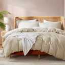 Nestl Beige Cream Duvet Cover Queen Size - Soft Double Brushed Queen Duvet Cover Set, 3 Piece, with Button Closure, 1 Duvet Cover 90x90 inches and 2 Pillow Shams