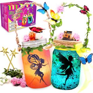 Alritz Fairy Lantern Craft Kit, Gifts for Kids Girls, Remote Control Mason Jar Night Light, DIY Garden Decorations Art Project Ornaments, Creative Activities Birthday Ages 4 5 6 7 8 9 10 11+
