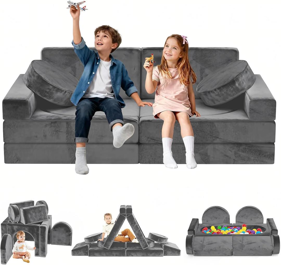 12pcs Modular Kids Play Couch, Convertible Toddler Sectional Sofa