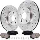 Front Drilled and Slotted Brake Pads and Rotors Kit Ceramic Automotive Replacement Brake Kits Vented 11.10 Inch Compatible for Honda Accord Civic Element Acura ILX 2002-2017 (14 Pcs)