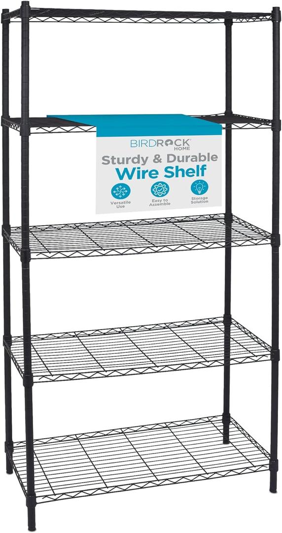 Internet's Best 5-Shelf Adjustable Wire Shelving | Heavy Duty Storage Rack | Metal Shelf for Garage, Restaurant, Industrial Use - Wide Unit Shelves, Sturdy Steel Frame | Black | 36" W x 18" D x 72" H, 5-Tier without Liners