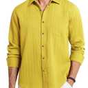 HISDERN Mens Casual Long Sleeve Shirts Button Up Down Yellow Shirts Wrinkle Free Striped Collared Gold Solid Textured Shirt Dating Vacation Clothing (Yellow, XL)