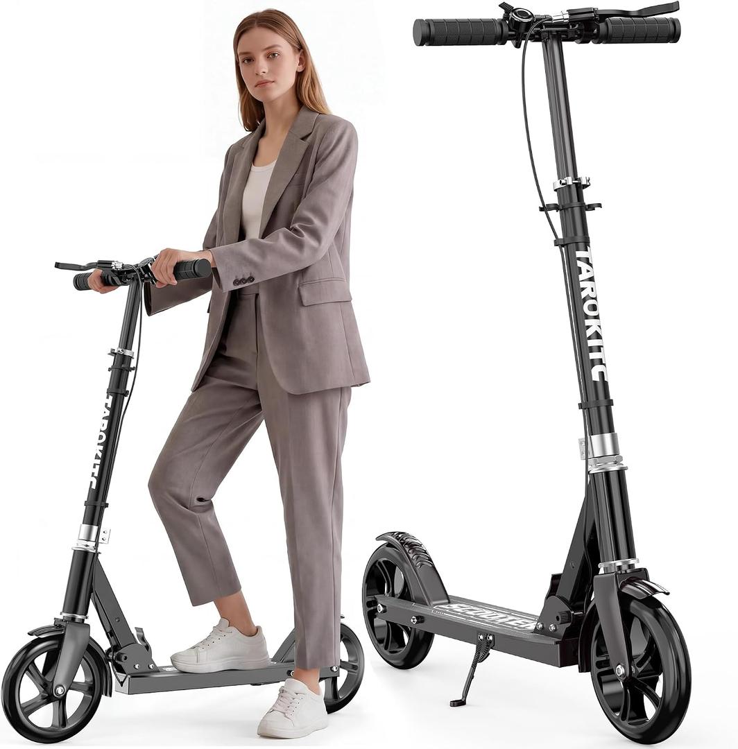 TaroKitc Kick Scooter for Kids 8-12, Teens & Adults | 240 LBS Max Load, Hand Brake & Bell, Lightweight, Foldable 8-Inch Big Wheel Scooter with 4 Adjustable Height Levels | Park Rides & Commuting