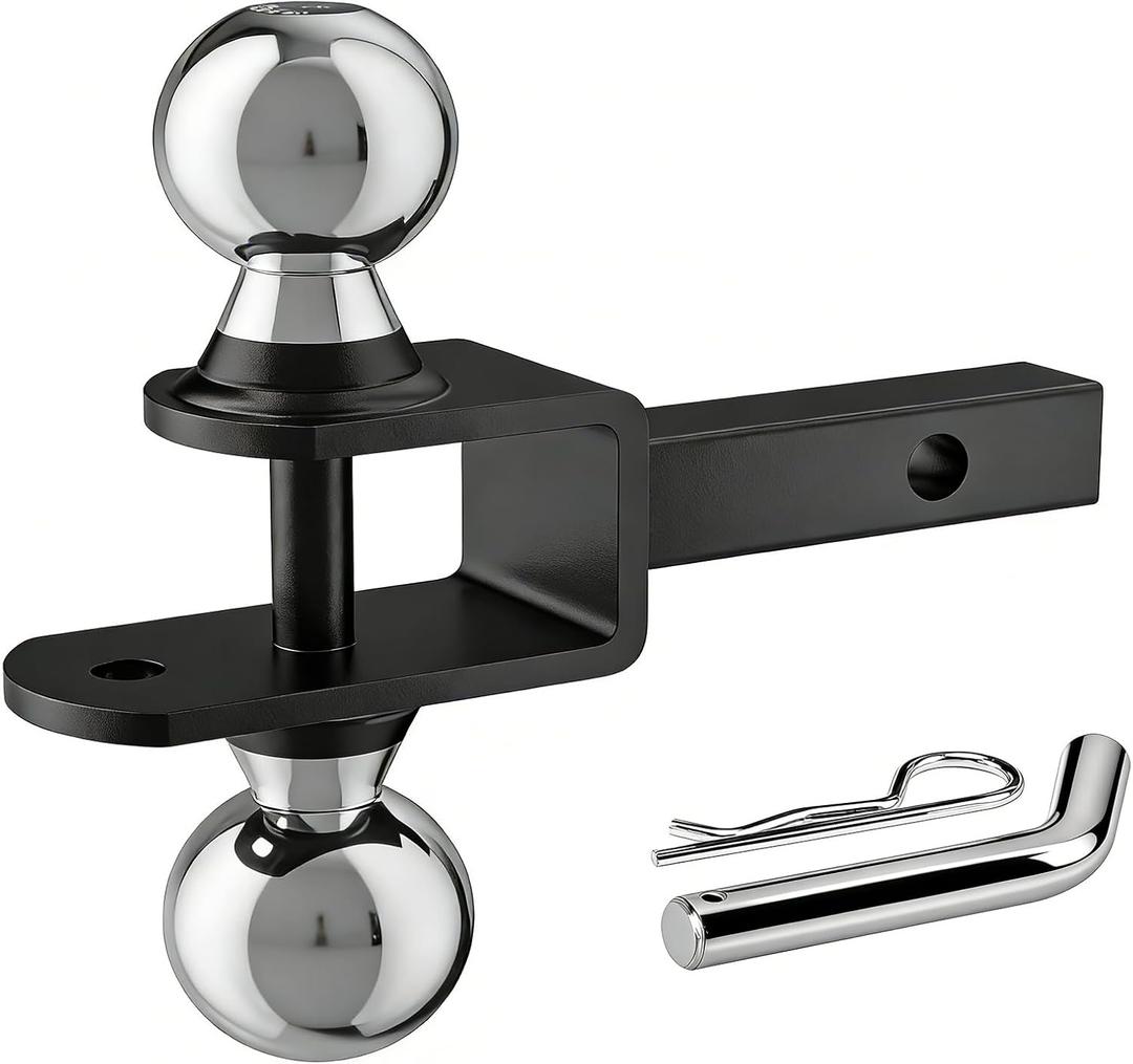 Upgraded 4-in-1 ATV/UTV Trailer Hitch with 1-1/4-Inch Receiver Tube, Multi-Purpose Tow Adapter, 1-7/8-Inch & 2-Inch Dual Ball Mount, Includes Pin & Clip, MAX 6,000 LB GTW, Matte Black