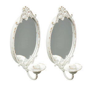 SOFE Rustic White Mirrored Wall Candle Sconces Set of Two, Metal Vintage Wall Candle Holder, Handmade Taper Candle Sconce, Candle Stick Walls Sconce for Living Room, Farm House Home Decor